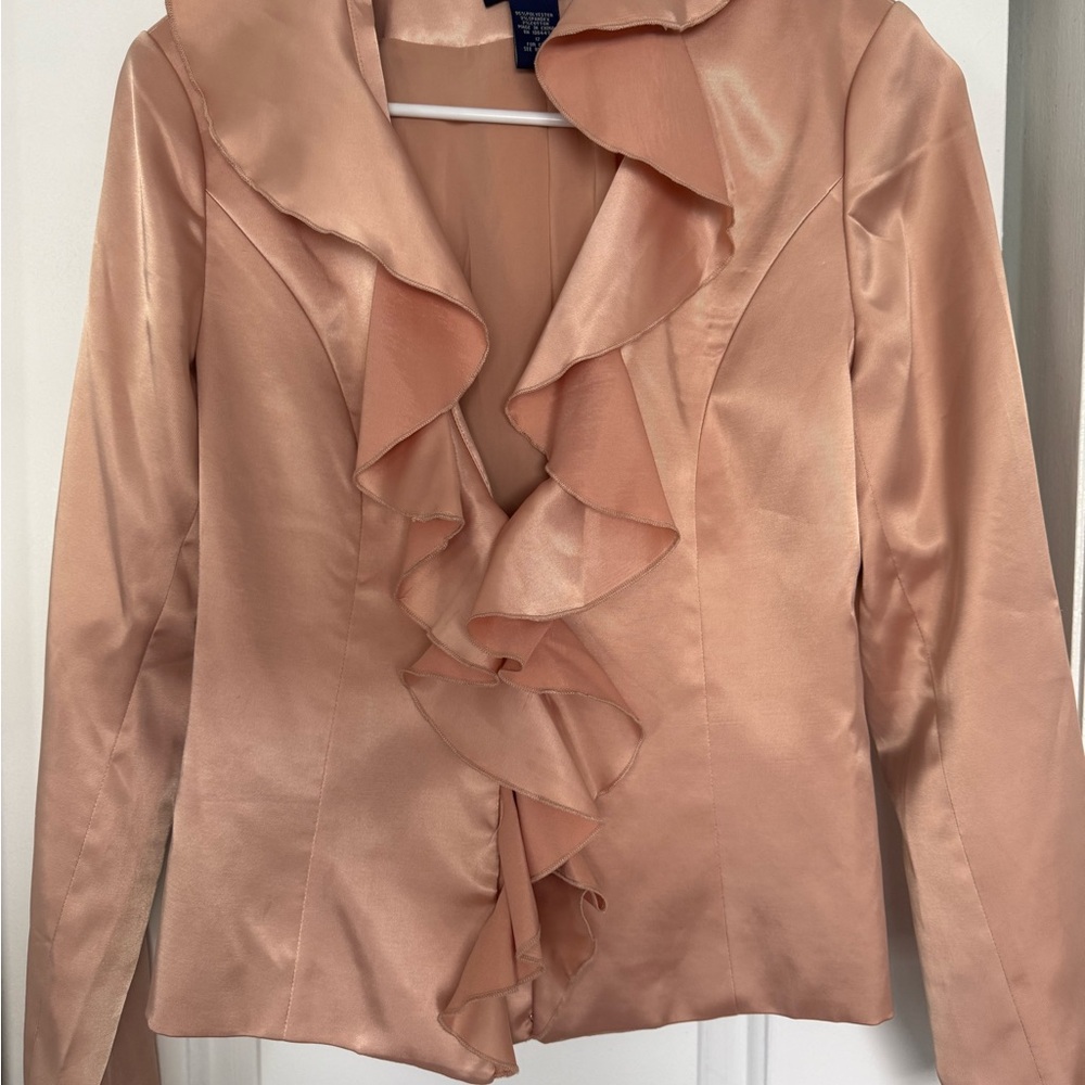 Boston Proper Satin Blouse in Soft Peach - Picture 2 of 14